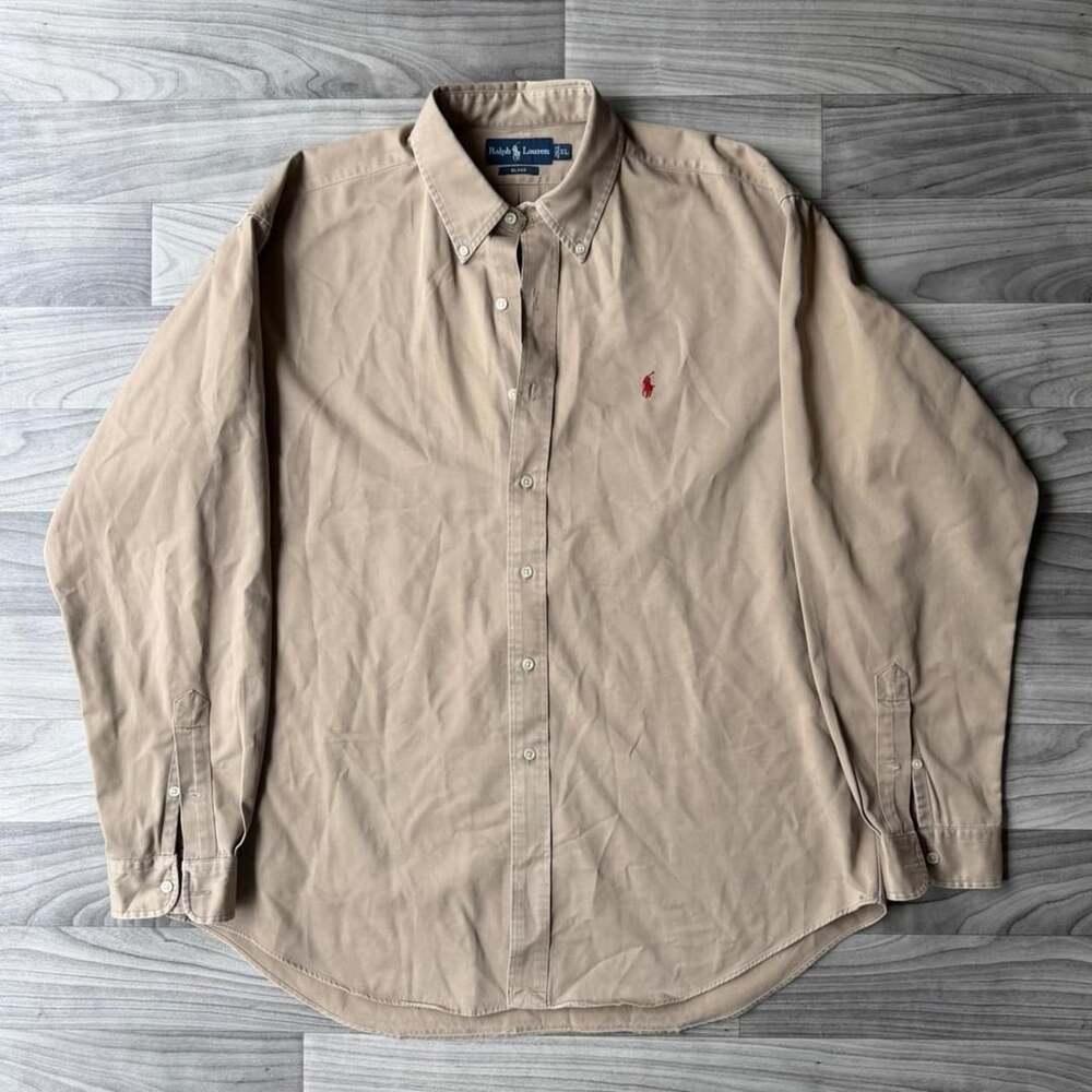 Ralph Lauren Blake Button Down Shirt Men XL Tan Long Sleeve